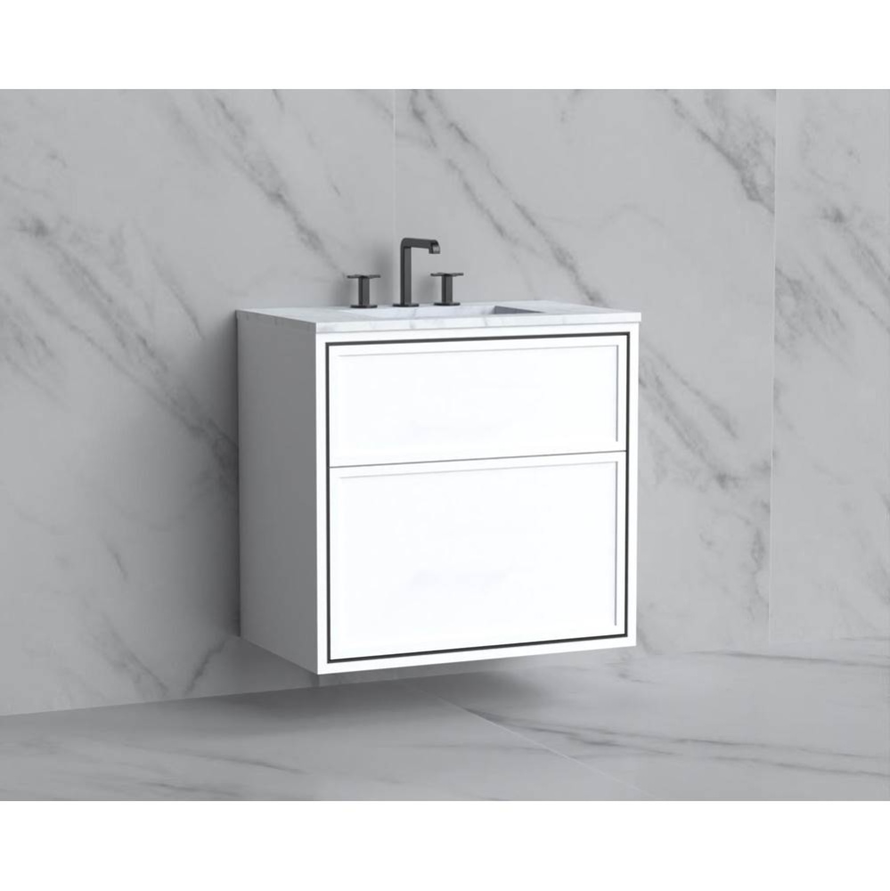 Edge 30'' Wall hung Vanity Cabinet in White/HW: No Handles - Inlay  Matte Black(MB)