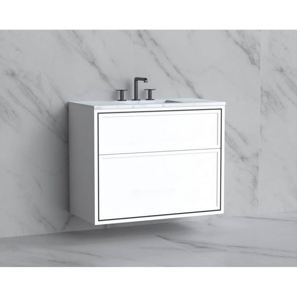 Madeli Edge 36'' Wall hung Vanity Cabinet in White/HW: No Handles - Inlay  Brushed Nicke