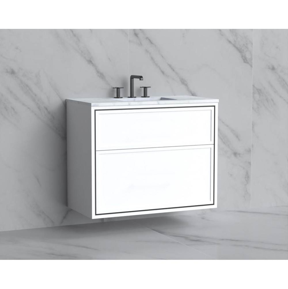 Edge 36'' Wall hung Vanity Cabinet in White/HW: No Handles - Inlay  Matte Black(MB)