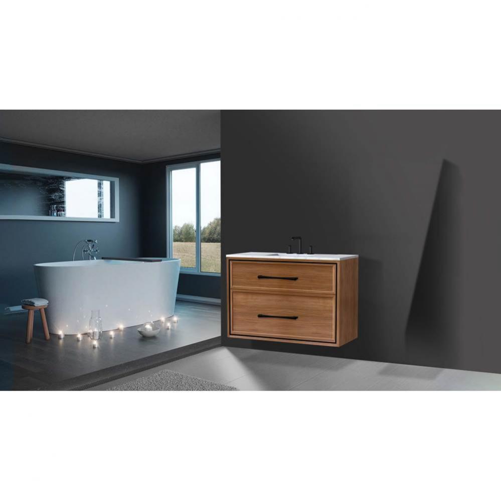 Madeli Edge 42'' Wall hung Vanity Cabinet in Natural Walnut/HW: Handles Polished Nickel(