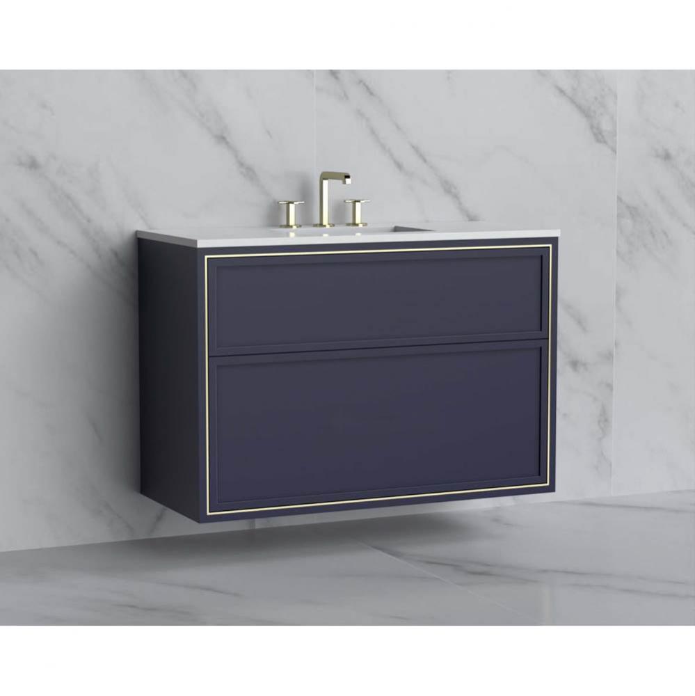 Madeli Edge 42'' Wall hung Vanity Cabinet in Sapphire/HW: No Handles - Inlay  Satin Bras