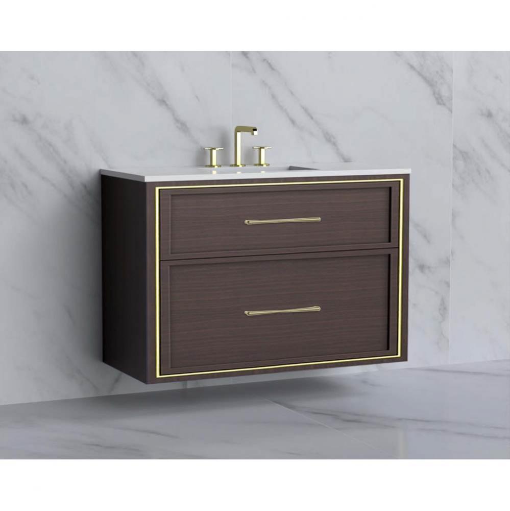 Madeli Edge 42'' Wall hung Vanity Cabinet in Walnut/HW: Handles Satin Brass(SB)