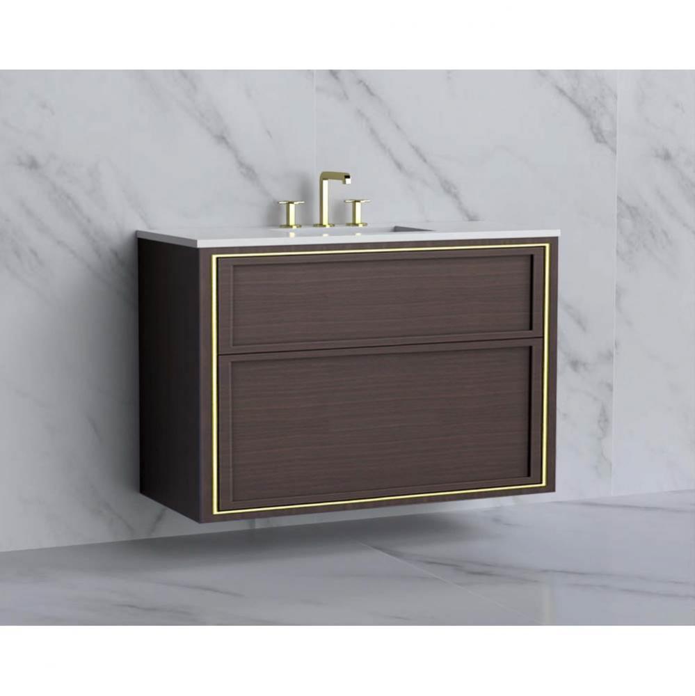 Madeli Edge 42'' Wall hung Vanity Cabinet in Walnut/HW: No Handles - Inlay  Satin Brass(