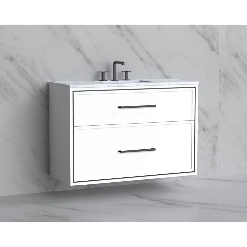 Madeli Edge 42'' Wall hung Vanity Cabinet in White/HW: Handles Satin Brass(SB)