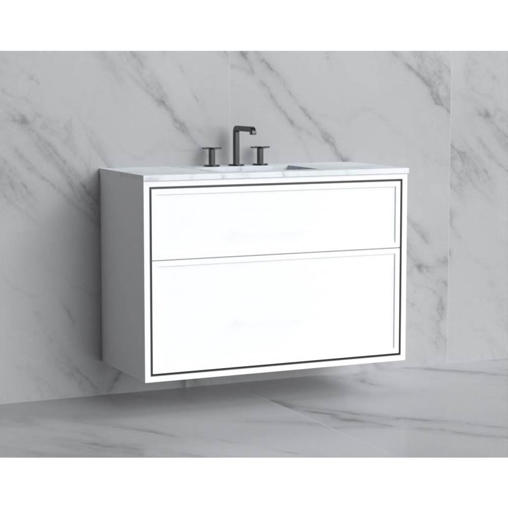 Edge 42'' Wall hung Vanity Cabinet in White/HW: No Handles - Inlay  Polished Chrome(PC)
