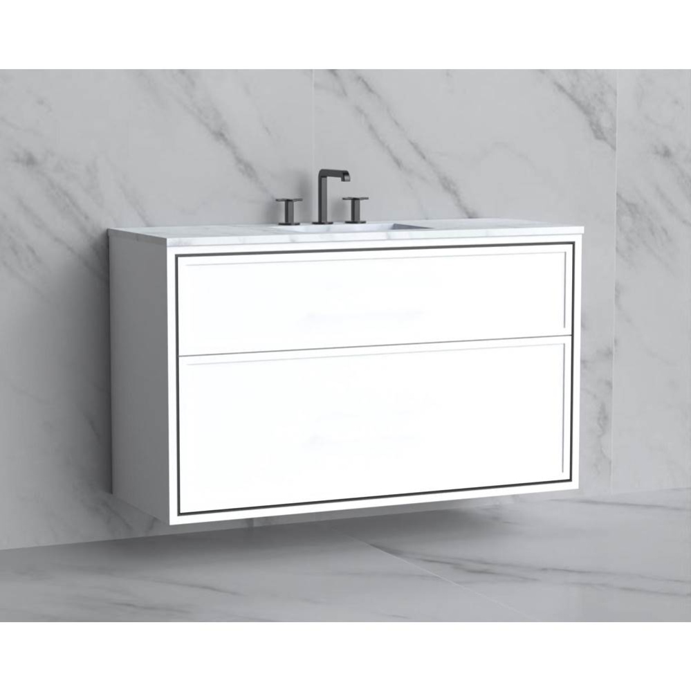 Edge 48C'' Wall hung Vanity Cabinet in White/HW: No Handles - Inlay  Satin Brass(SB)