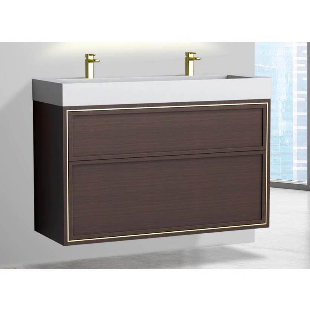 Madeli Edge 48D'' Wall hung Vanity Cabinet in Walnut/HW: No Handles - Inlay  Satin Brass
