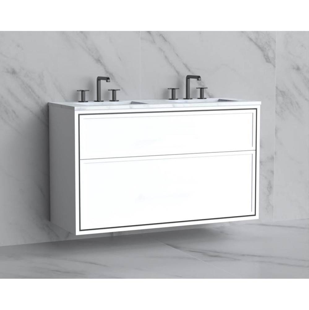 Edge 48D'' Wall hung Vanity Cabinet in White/HW: No Handles - Inlay  Brushed Nickel(BN)