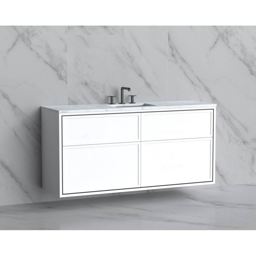 Edge 60C'' Wall hung Vanity Cabinet in White/HW: No Handles - Inlay  Matte Black(MB)