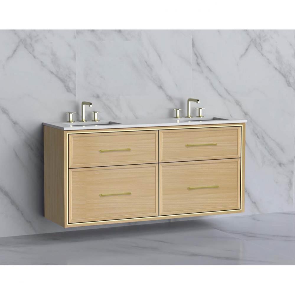 Madeli Edge 60D'' Wall hung Vanity Cabinet in Natural Oak/HW: Handles Satin Brass(SB)