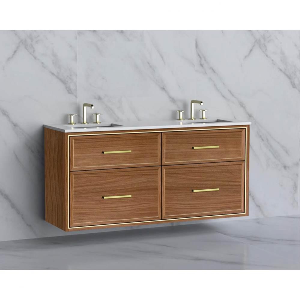 Madeli Edge 60D'' Wall hung Vanity Cabinet in Natural Walnut/HW: Handles Matte Black(MB)