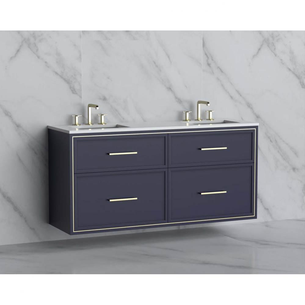 Madeli Edge 60D'' Wall hung Vanity Cabinet in Sapphire/HW: Handles Satin Brass(SB)