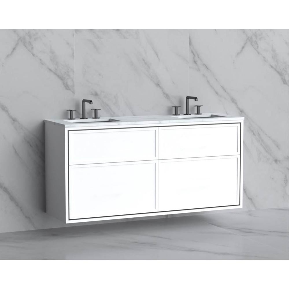 Edge 60D'' Wall hung Vanity Cabinet in White/HW: No Handles - Inlay  Polished Chrome(PC)