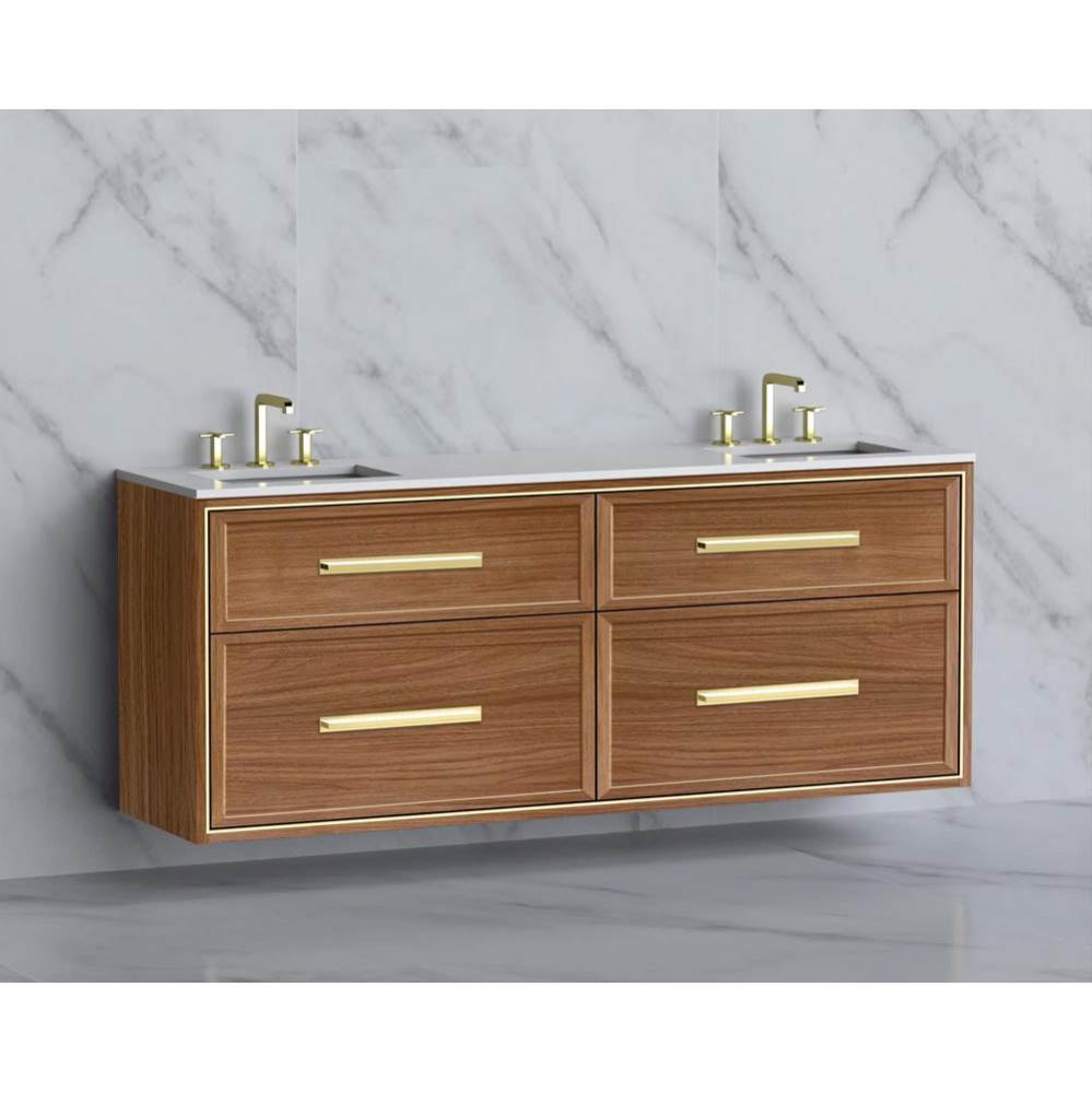 Madeli Edge 72'' Wall hung Vanity Cabinet in Natural Walnut/HW: Handles Satin Brass(SB)
