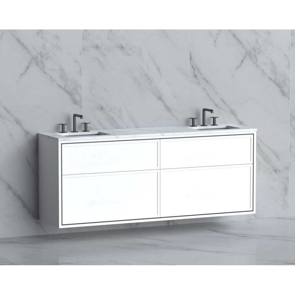 Edge 72'' Wall hung Vanity Cabinet in White/HW: No Handles - Inlay  Polished Chrome(PC)