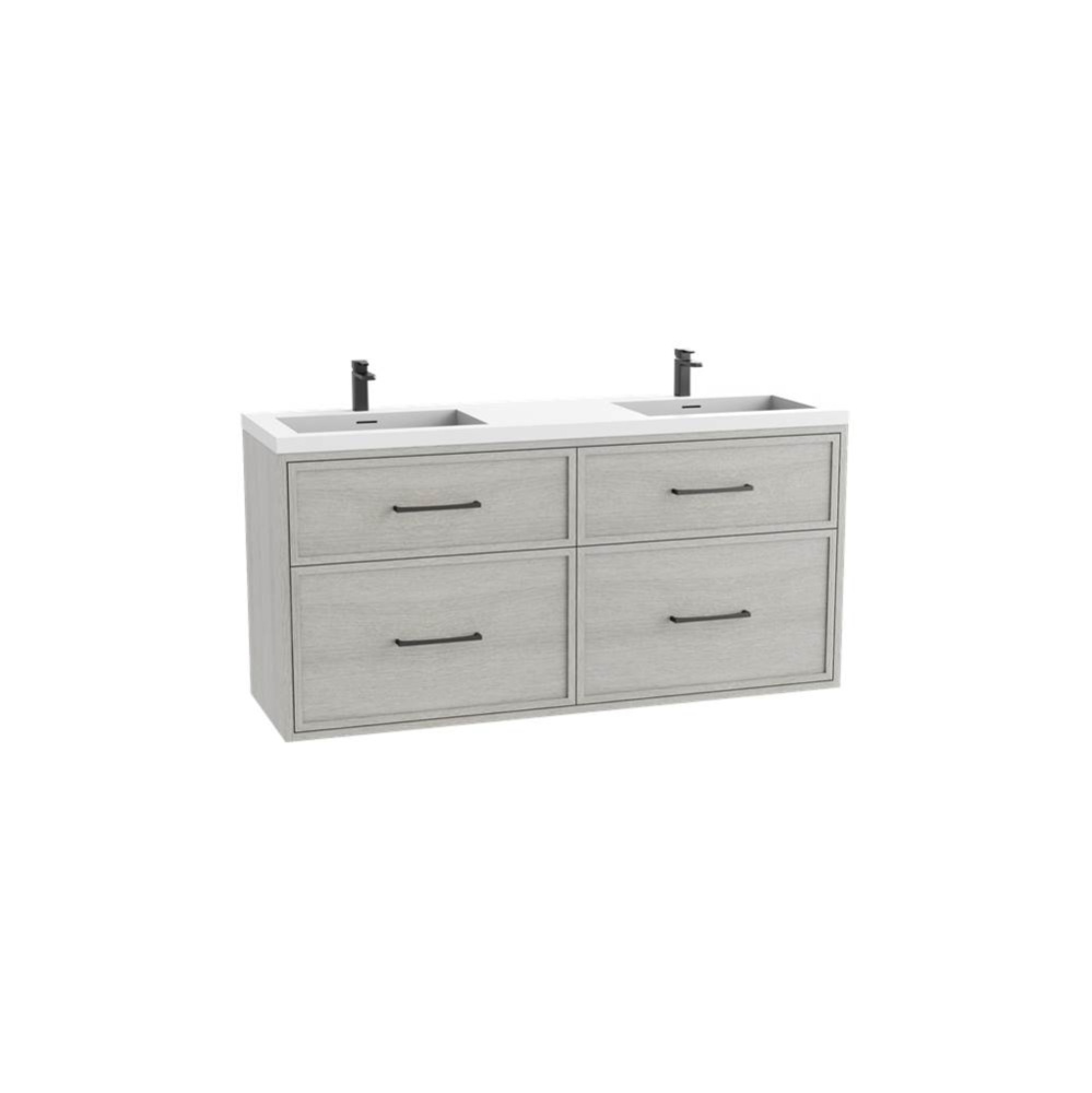 Edge SE  72D'' Wall hung Vanity Cabinet in Coastal Grey/HW: Handles Polished Chrome(PC)