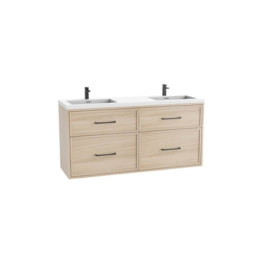 Edge SE  72D'' Wall hung Vanity Cabinet in Natural Oak/HW: Handles Polished Chrome(PC)