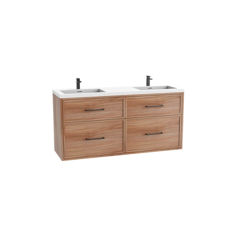 Edge SE  60D'' Wall hung Vanity Cabinet in Natural Walnut/HW: Handles Polished Chrome(PC