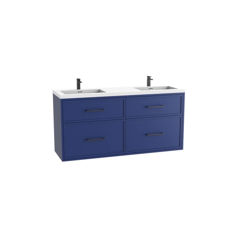 Edge SE  60D'' Wall hung Vanity Cabinet in Sapphire/HW: Handles Polished Chrome(PC)