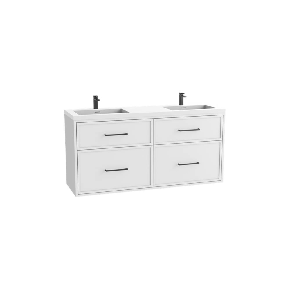 Edge SE  72D'' Wall hung Vanity Cabinet in White/HW: Handles Polished Chrome(PC)