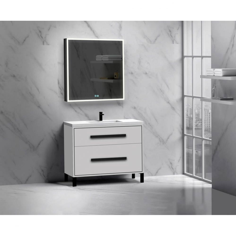 Madeli Pinnacle 42'' Free standing Vanity Cabinet in White/HW: Satin Brass(SB)