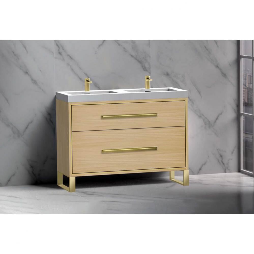 Madeli Pinnacle 48D'' Free standing Vanity Cabinet in Natural Oak/HW: Satin Brass(SB)