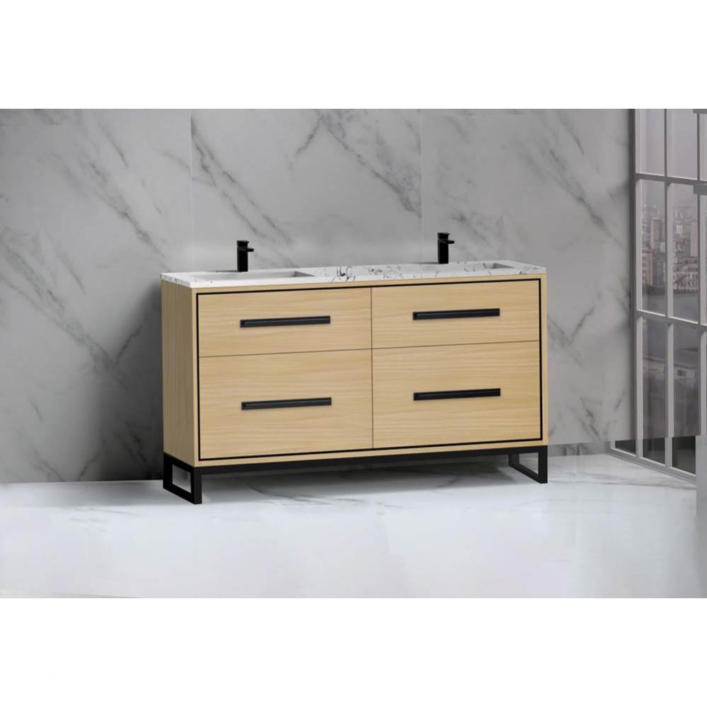 Pinnacle  60D'' Free Standing Vanity Cabinet in Natural Oak/HW:  Polished Chrome(PC)