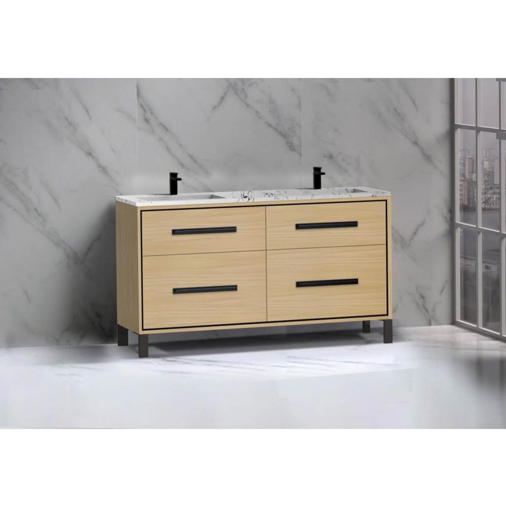 Pinnacle  60D'' Free Standing Vanity Cabinet in Coastal Grey/HW:  Polished Chrome(PC)