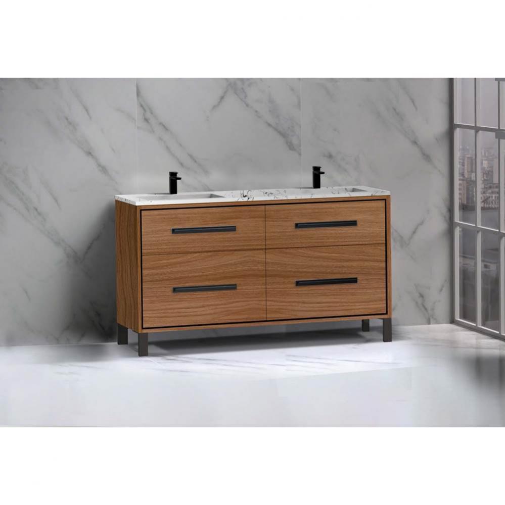 Madeli Pinnacle 60D'' Free standing Vanity Cabinet in Natural Walnut/HW: Polished Chrome