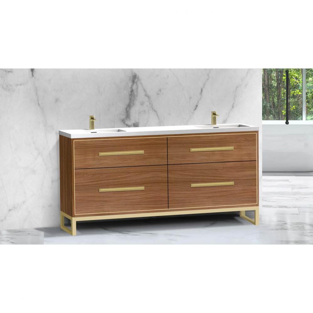 Pinnacle  72D'' Free Standing Vanity Cabinet in Natural Walnut/HW:  Polished Chrome(PC)