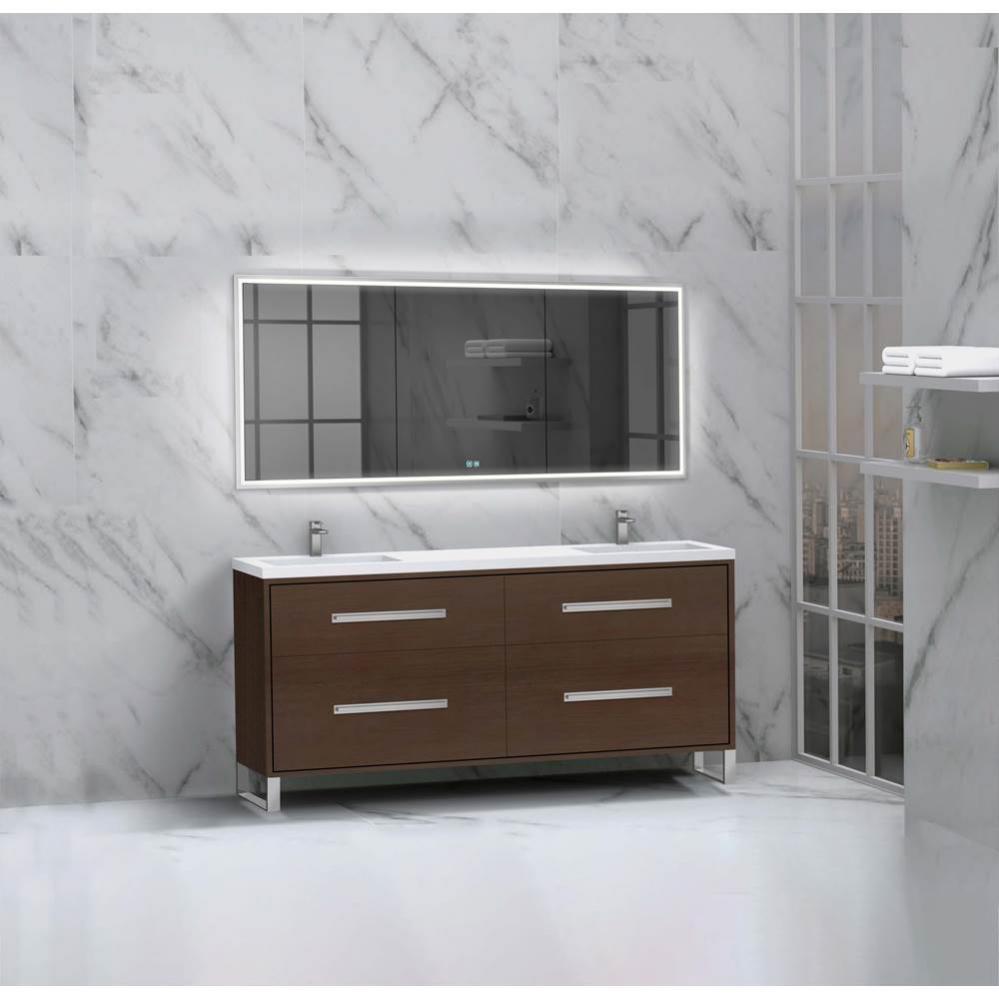 Madeli Pinnacle 72'' Free standing Vanity Cabinet in Walnut/HW: Polished Chrome(PC)
