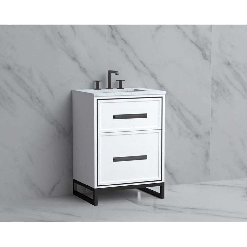 Madeli Profile 24'' Free standing Vanity Cabinet in White/HW: Handle & Feet Satin Br