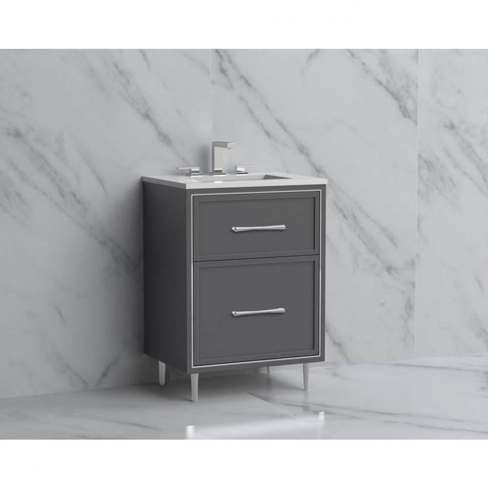 Madeli Profile 24'' Free standing Vanity Cabinet in Studio Grey/HW: Handles/Feet Polishe