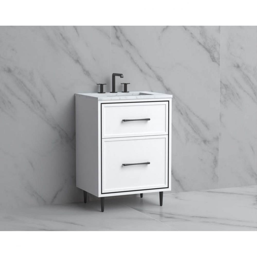 Madeli Profile 24'' Free standing Vanity Cabinet in White/HW: Handle & Feet Matte Bl