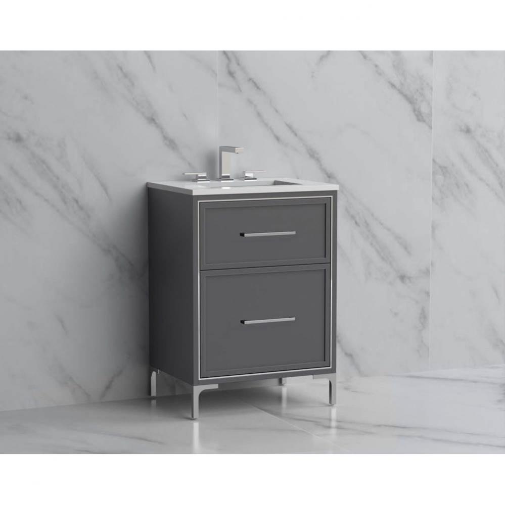 Madeli Profile 24'' Free standing Vanity Cabinet in Studio Grey/HW: Handles/Feet in Poli