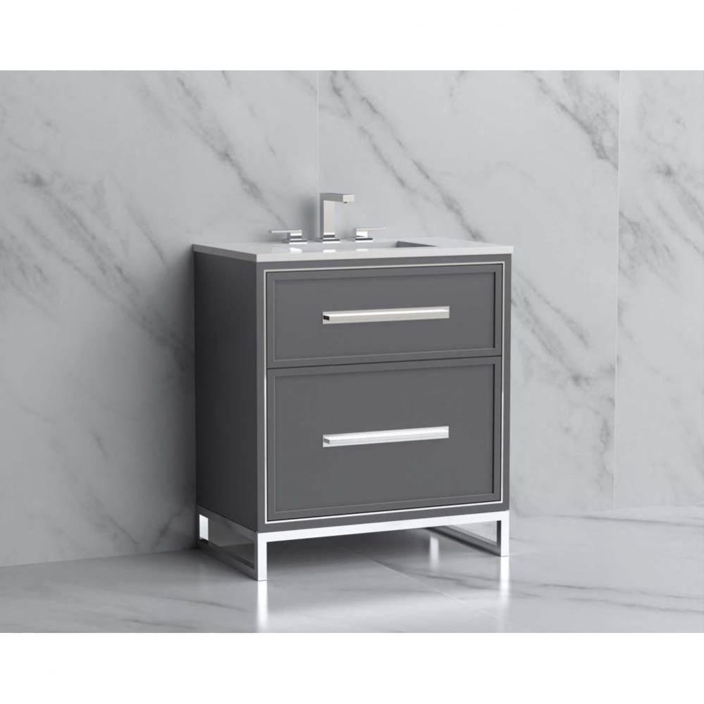 Madeli Profile 30'' Free standing Vanity Cabinet in Studio Grey/HW: Handle & Feet Br