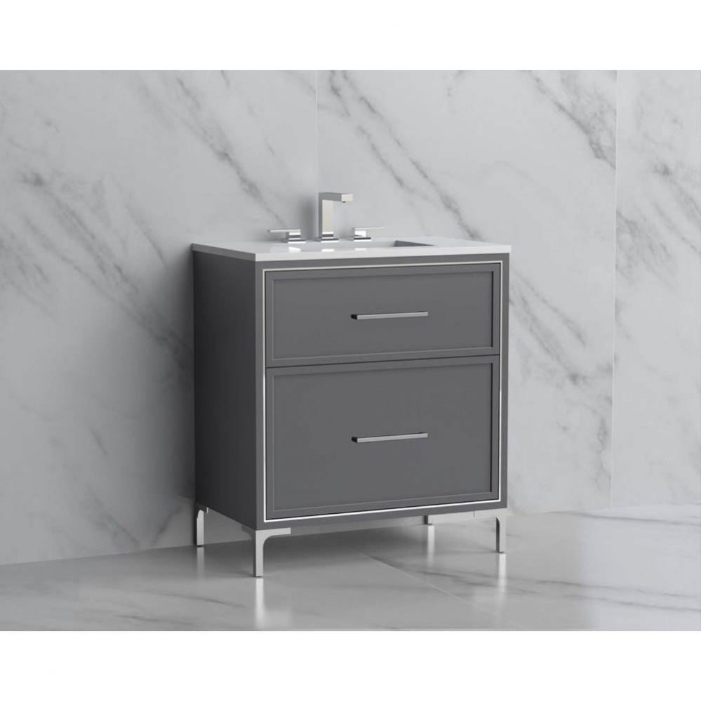 Madeli Profile 30'' Free standing Vanity Cabinet in Studio Grey/HW: Handles/Feet in Brus