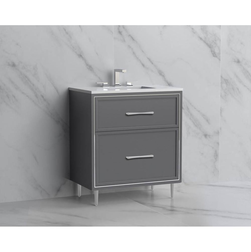 Profile 30'' Free standing Vanity Cabinet in Studio Grey/HW: Handles/Feet Polished Chrom