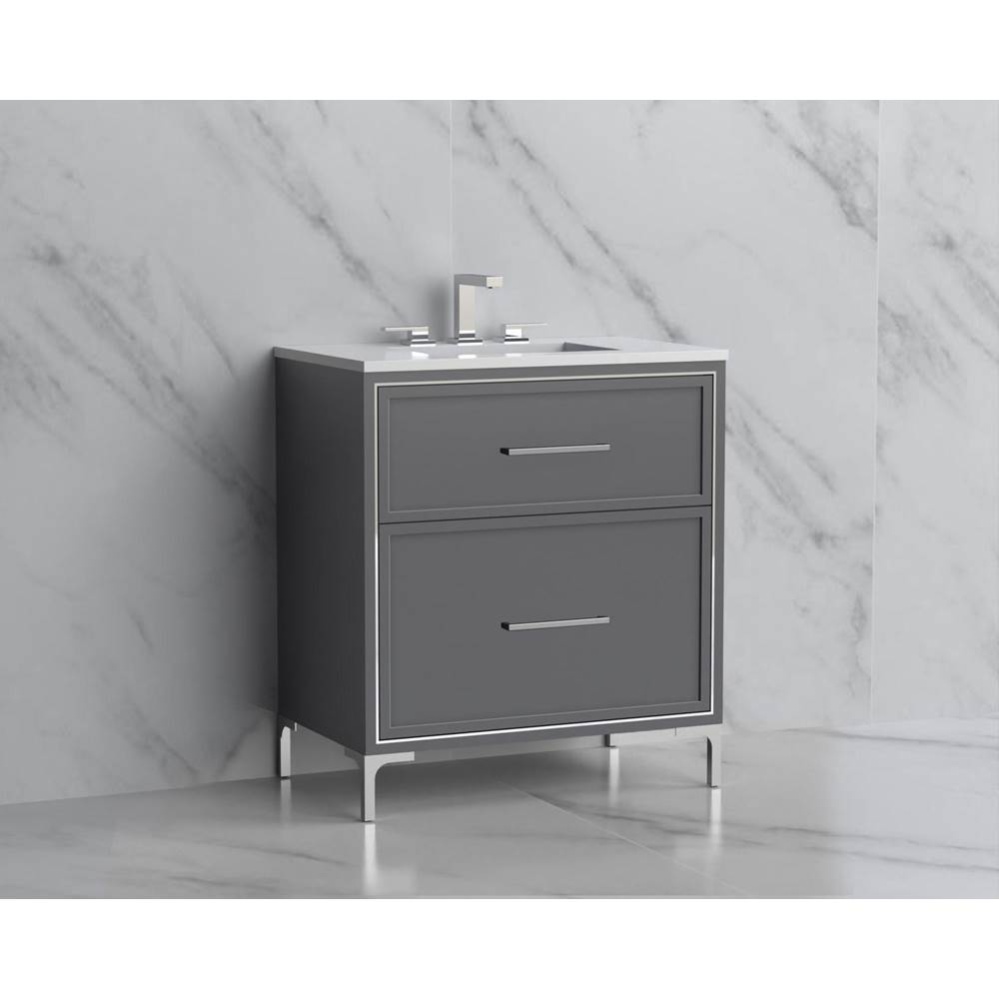 Profile 30'' Free standing Vanity Cabinet in Studio Grey/HW: Handles/Feet in Polished Ch