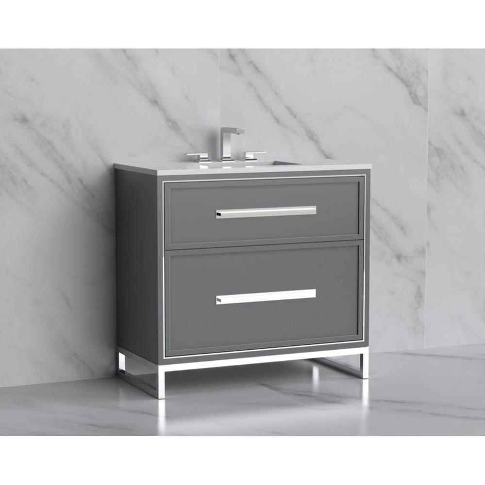 Madeli Profile 36'' Free standing Vanity Cabinet in Studio Grey/HW: Handle & Feet Br