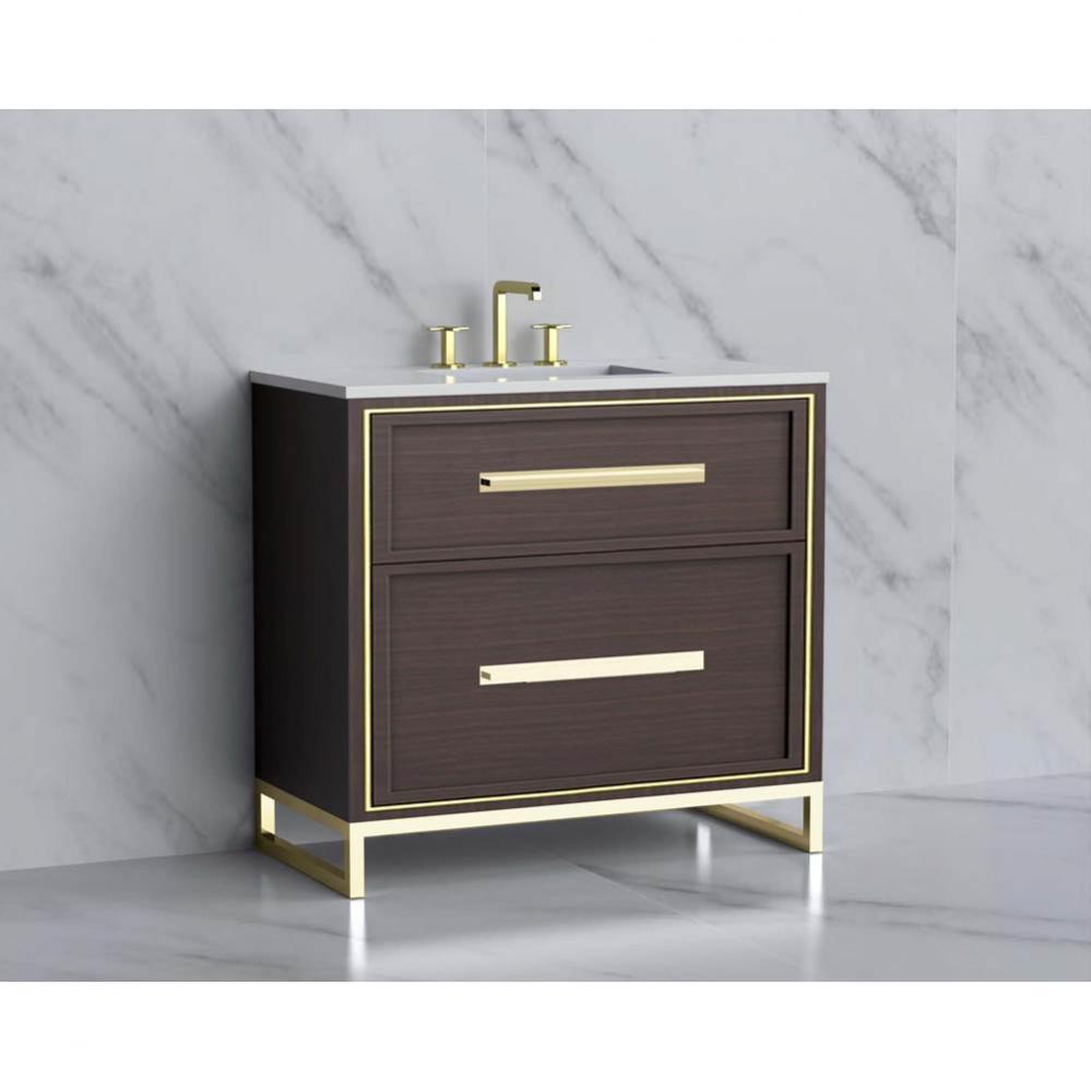 Madeli Profile 36'' Free standing Vanity Cabinet in Walnut/HW: Handle & Feet Polishe