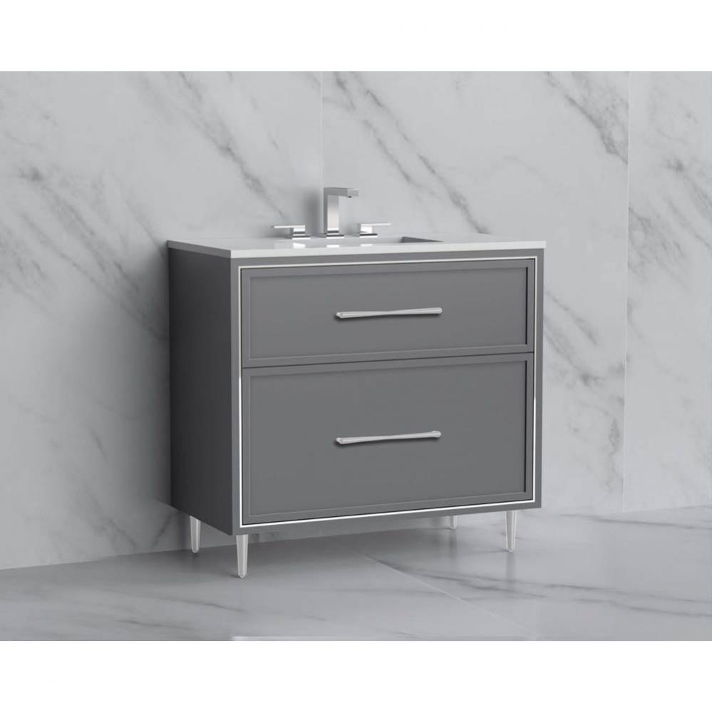 Madeli Profile 36'' Free standing Vanity Cabinet in Studio Grey/HW: Handles/Feet in Sati