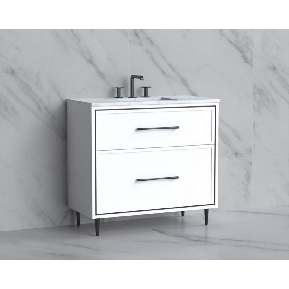 Madeli Profile 36'' Free standing Vanity Cabinet in White/HW: Handle & Feet Polished