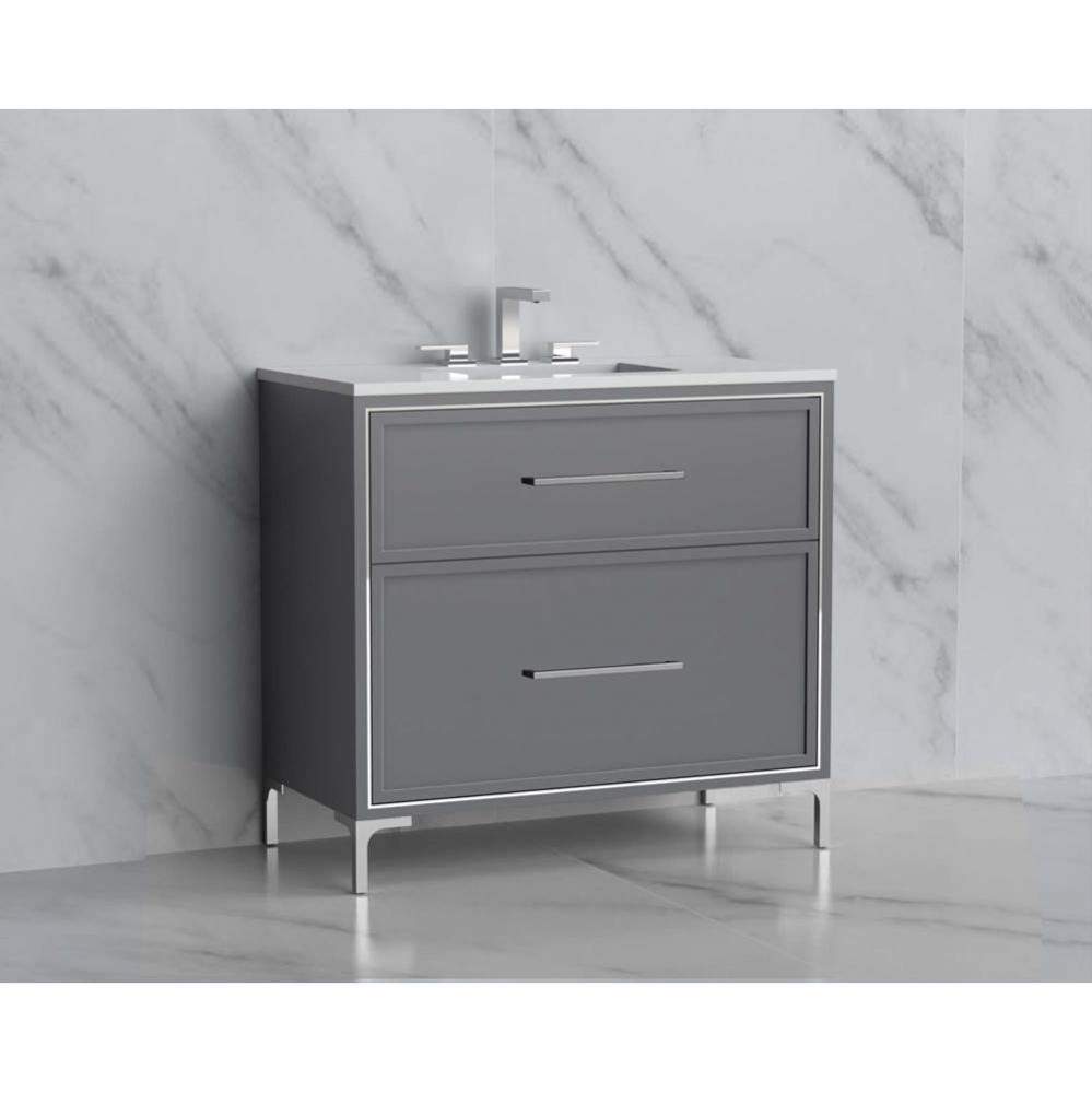 Madeli Profile 36'' Free standing Vanity Cabinet in Studio Grey/HW: Handles/Feet in Brus