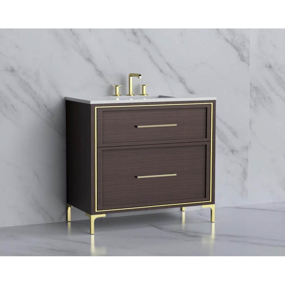 Madeli Profile 36'' Free standing Vanity Cabinet in Walnut/HW: Handle & Feet Satin B