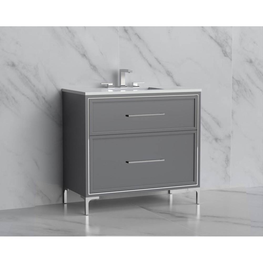Profile 36'' Free standing Vanity Cabinet in Studio Grey/HW: Handles/Feet in Polished Ch