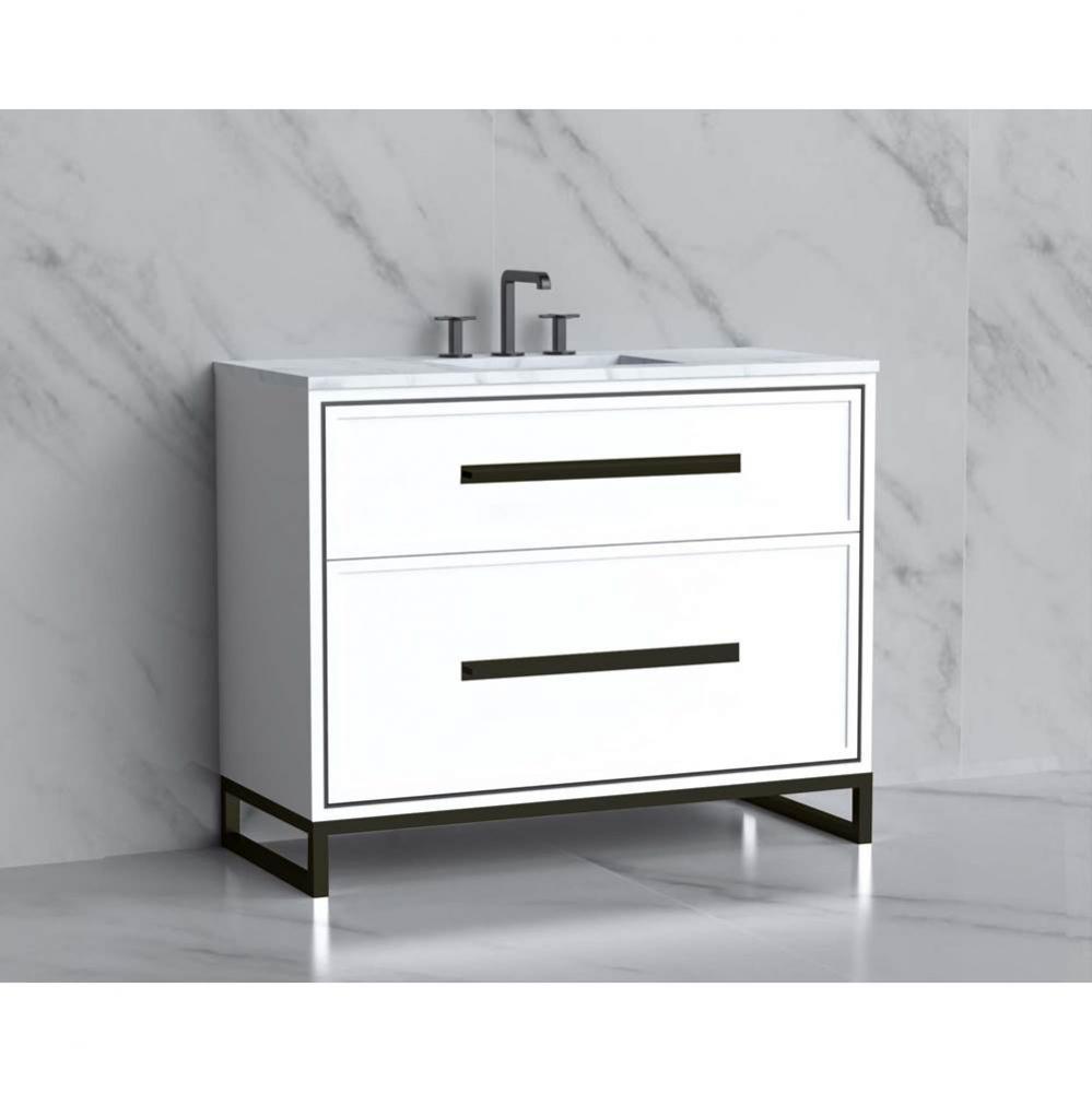 Madeli Profile 42'' Free standing Vanity Cabinet in White/HW: Handle & Feet Matte Bl