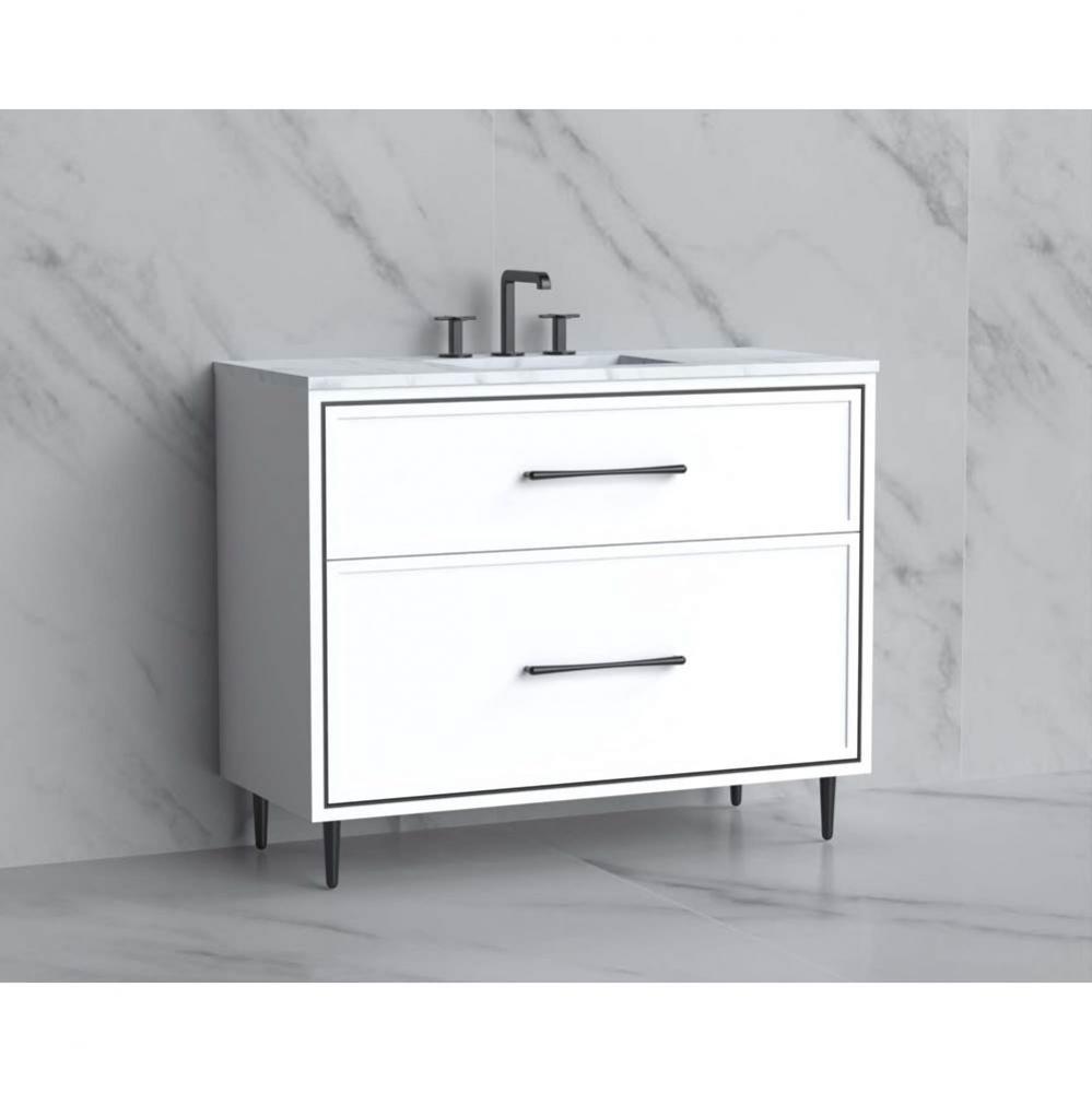Madeli Profile 42'' Free standing Vanity Cabinet in White/HW: Handle & Feet Satin Br