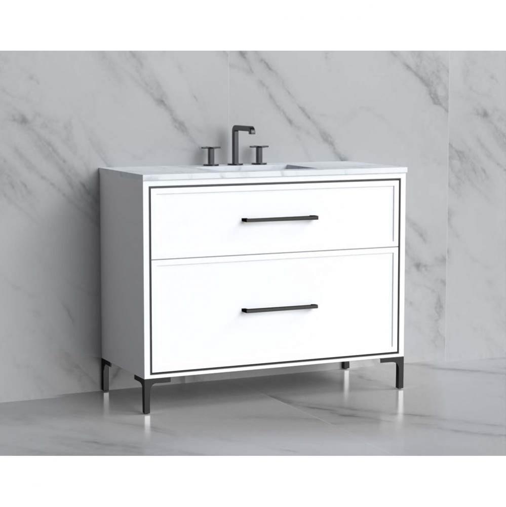 Madeli Profile 42'' Free standing Vanity Cabinet in White/HW: Handle & Feet Matte Bl