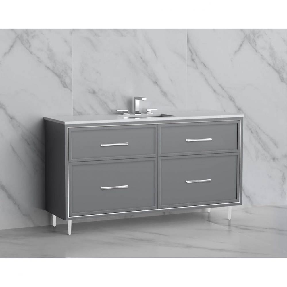 Madeli Profile 60C'' Free standing Vanity Cabinet in Studio Grey/HW: Handles/Feet in Sat